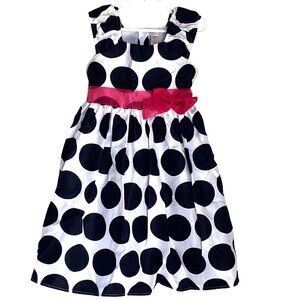 Girls Polka Dot Dress With Pink Bow & Ruffle Sleeves